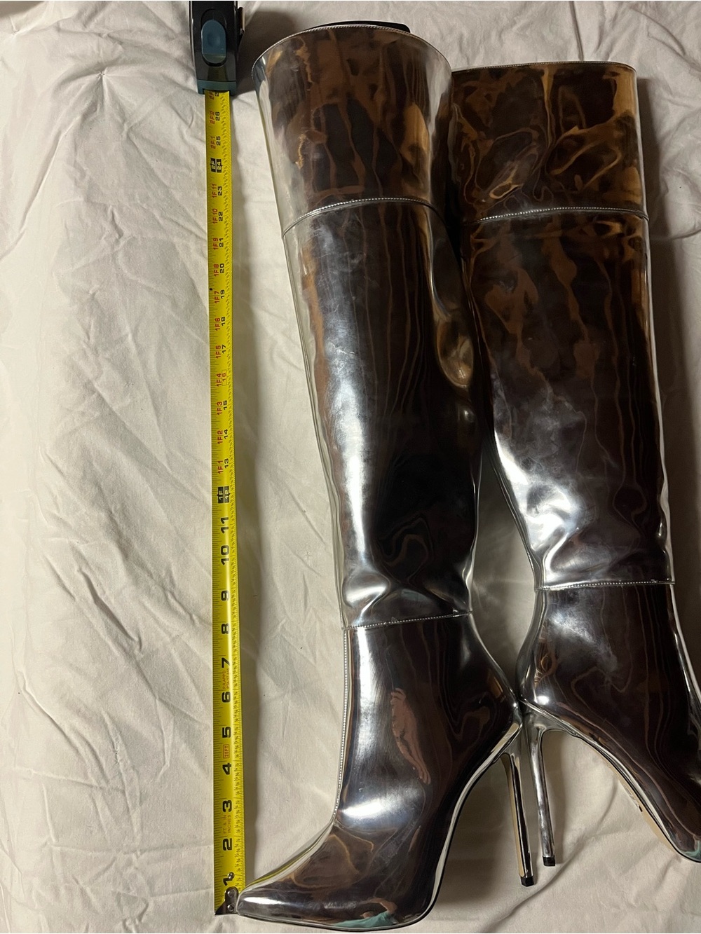 ALDO Cherima Silver metallic boots mirror over-the-knee (OTK) boots Size Women 6 - Picture 7 of 8